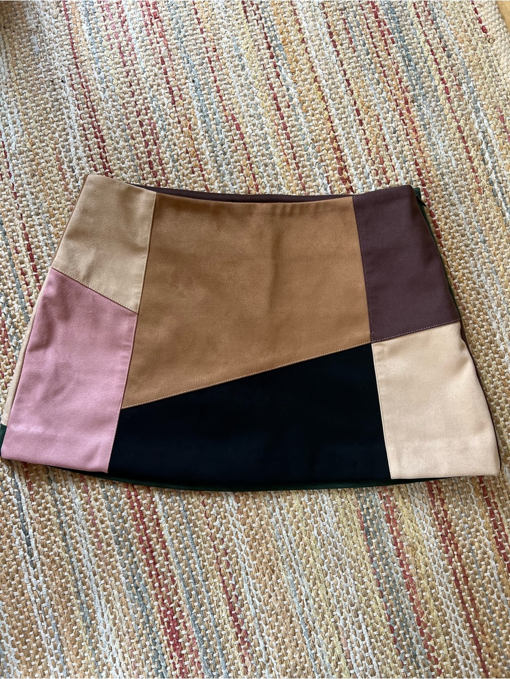 Kith Colorblock Patchwork Mini Skirt in Pink, Tan, Black, Cream, Brown